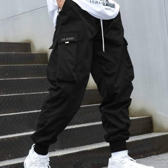 Other - Mens Flap Pocket Drawstring Waist Cargo Pants blac